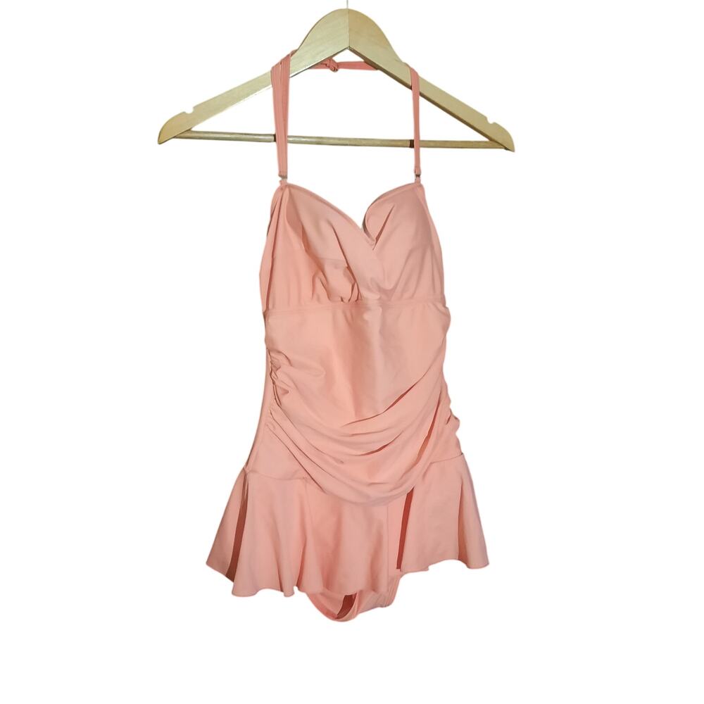 Shore Shapes Womens One Piece Peach Halter Neck Ruched Sides Swimsuit Size 8